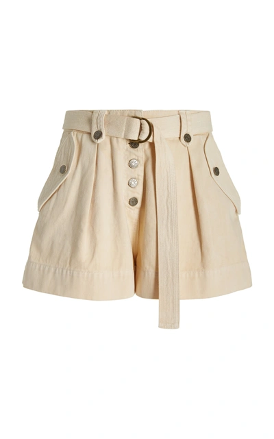 Shop Ulla Johnson Women's Theta Pleated Washed Denim Shorts In Brown,neutral