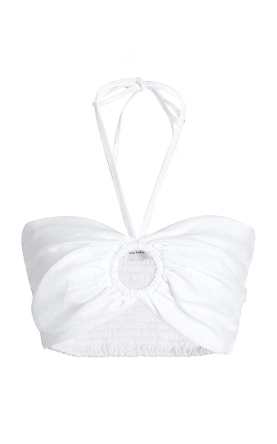 Shop Faithfull The Brand Women's Cyprus Linen Cropped Halter Top In White