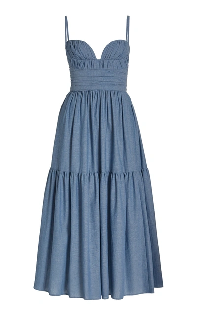 Shop Carolina Herrera Women's Sweetheart Cotton Midi Dress In Blue