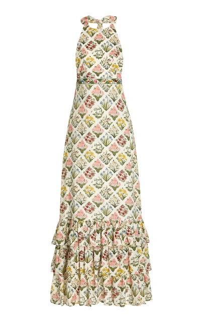 Shop Agua By Agua Bendita Women's Magnolia Printed Linen Maxi Halter Dress In Multi