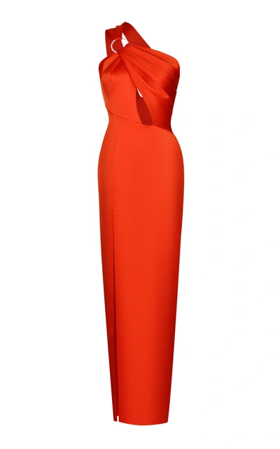 Shop Rasario Women's Cutout Draped Satin One-shoulder Gown In Orange