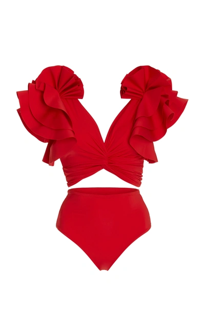 Shop Maygel Coronel Women's Kai Ruffled Bikini In Red