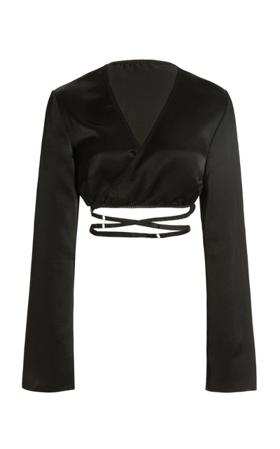 Shop Anna October Women's Iris Wrap-effect Satin Cropped Top In Black,white