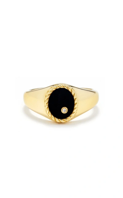 Shop Yvonne Léon Women's Mini 9k Yellow Gold Onyx; Diamant Ring In Black