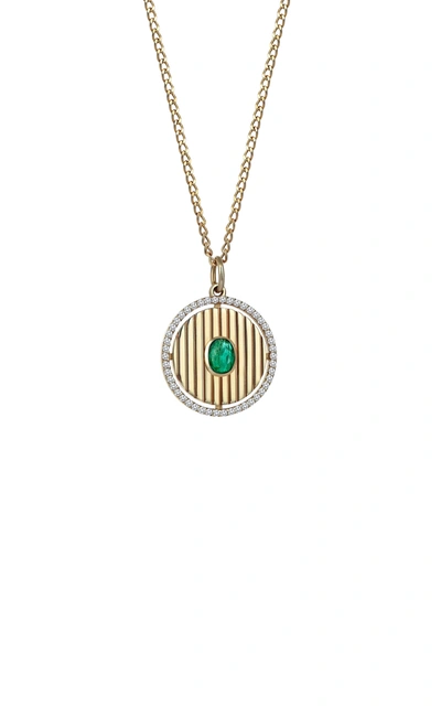 Shop Sim And Roz Mini Orb 14k Yellow Gold Emerald; Diamond Necklace In Green