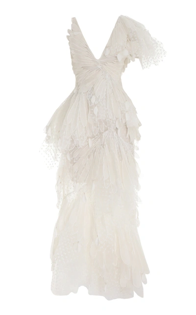 Shop Zimmermann Women's Rhythmic Fluted Linen-silk Gown In White