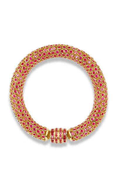 Shop Gemella Jewels Dancing Queen 18k Yellow Gold Ruby Bracelet In Red