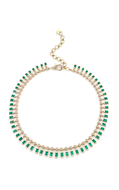 Shop Shay Women's 18k Gold Dot Dash Emerald & Diamond Necklace In Green