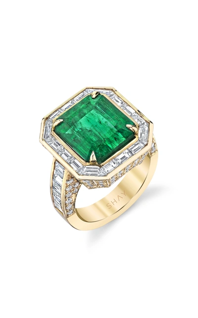 Shop Shay Women's One Of A Kind 18k Gold Emerald Ring With Baguette Border In Green