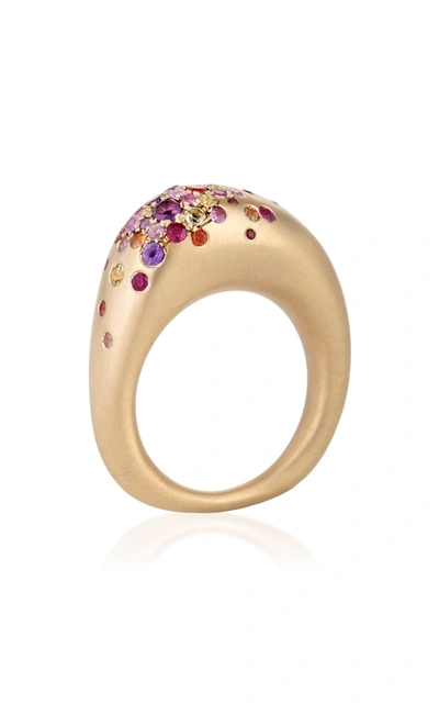 Shop Nada Ghazal Urban Summer Nights 18k Yellow Gold Sapphire Big Ring In Multi