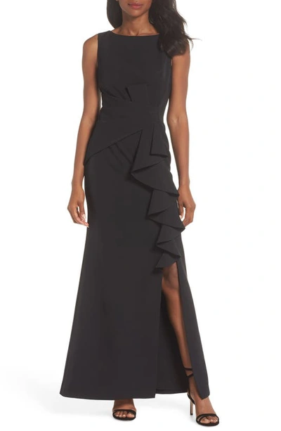 Shop Eliza J Ruffle Front Gown In Black