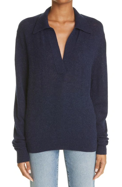 Shop Khaite Jo Stretch Cashmere Polo Sweater In Abyss