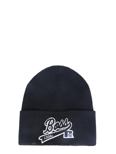 Shop Hugo Boss Knitted Hat In Blue