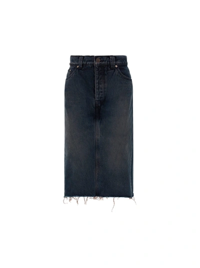 Shop Balenciaga Denim Skirt In Brown/marine Blue