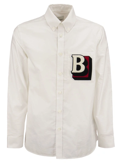 Shop Burberry Cotton Oxford Shirt With Letter B. In White