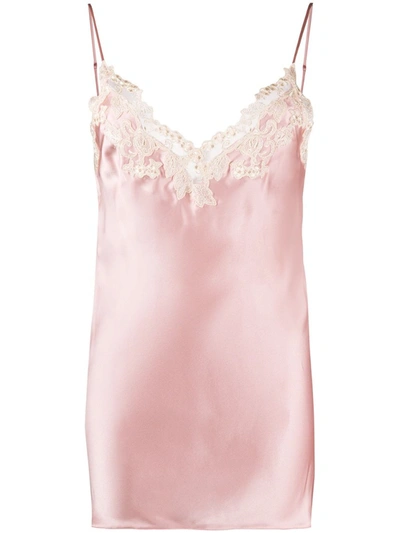 Shop La Perla Pink Silk Lace Inserts Slip Dress