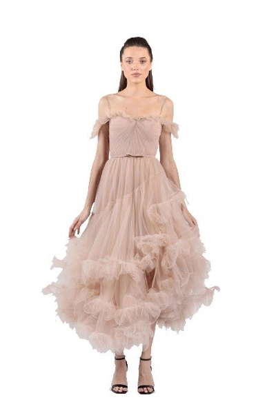 Shop Zeena Zaki Off Shoulder Illusion Tulle Dress In Pink