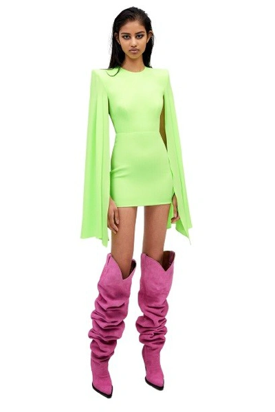 Shop Alex Perry Tatum Satin-crepe Caped Mini Dress In Green