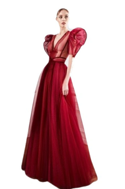 Shop Zuhair Murad Deep V-neck Tulle Gown In Red
