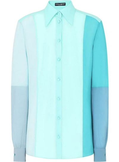 Shop Dolce & Gabbana Blue Colour Block Long-sleeve Shirt