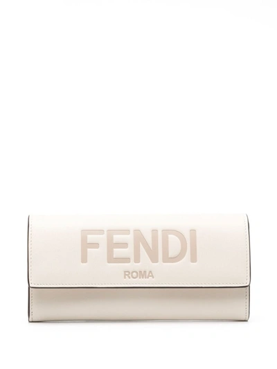 Shop Fendi White Logo-embossed Leather Wallet