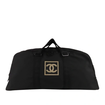 Pre-owned Chanel Cc Sports Line Nylon Travel Bag In Black