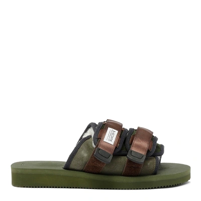 Shop Suicoke Sage/olive Green Fabric Moto-mab Sandals
