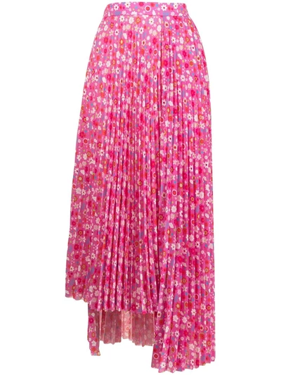Shop Balenciaga Floral-print Asymmetric Pleated Skirt In Pink