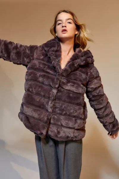Shop Apparis Goldie Faux Fur Hooded Coat In Chocolate