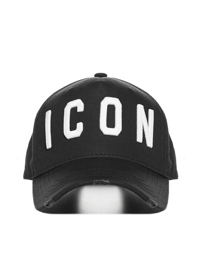 Shop Dsquared2 Icon Embroidered Distressed Baseball Cap In Black