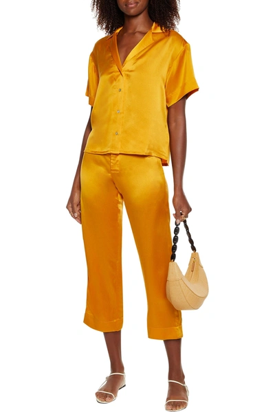 Shop Asceno Antibes Cropped Washed-silk Straight-leg Pants In Saffron