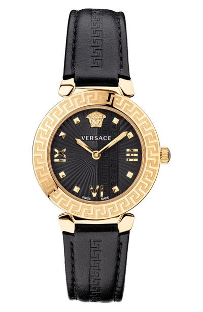 Shop Versace Greca Icons Leather Strap Watch, 36mm In Black