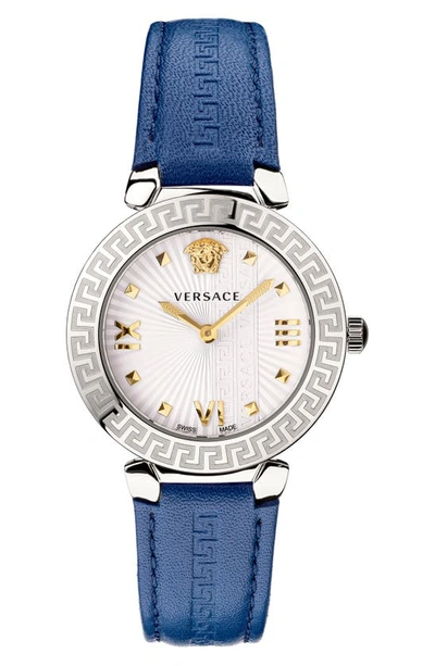 Shop Versace Greca Icons Leather Strap Watch, 36mm In White