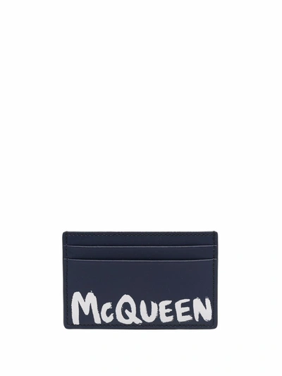 Shop Alexander Mcqueen Mcqueen Graffiti Card Holder In Blue