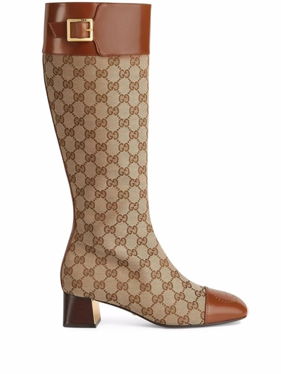 Gucci Ellis Gg-monogram Canvas Knee-high Boots In Beige | ModeSens