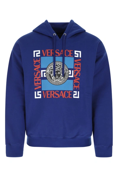 Shop Versace Electric Blue Cotton Sweatshirt Blue  Uomo S