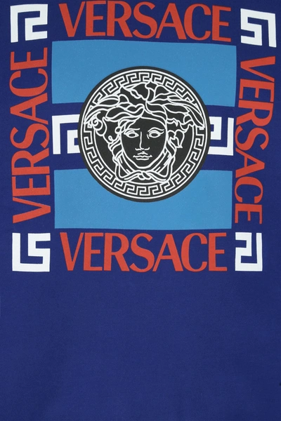 Shop Versace Electric Blue Cotton Sweatshirt Blue  Uomo S