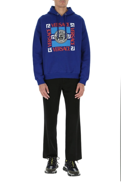 Shop Versace Electric Blue Cotton Sweatshirt Blue  Uomo S