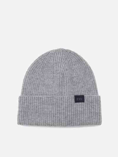 Shop Fay Ribbed Wool Hat In Grey
