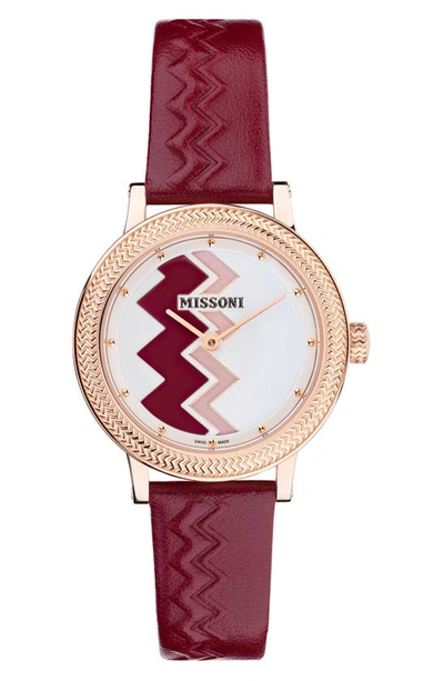 Shop Missoni Optic Zigzag Leather Strap Watch, 35mm In Ip Rose Gold