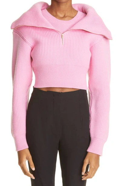 Shop Jacquemus Risoul Merino Wool Layered Crop Sweater In Light Pink