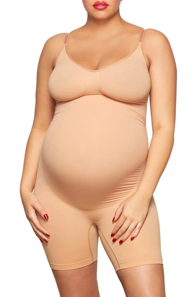 Skims Maternity Mid Thigh Sculpting Bodysuit In Ochre
