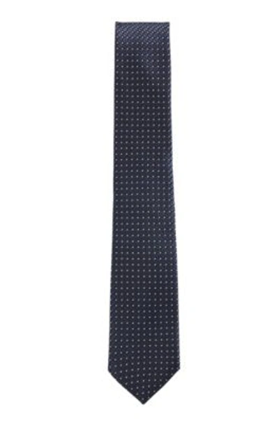 Shop Hugo Boss Jacquard-patterned Tie In Water-repellent Silk- Dark Blue Men's Ties