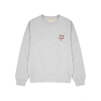 Shop Nudie Jeans Frasse Grey Logo Cotton Sweatshirt