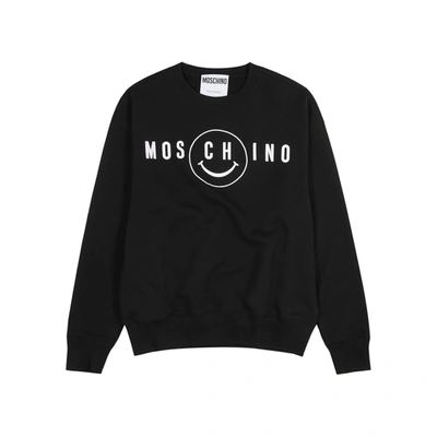 Shop Moschino Black Logo-embroidered Cotton Sweatshirt