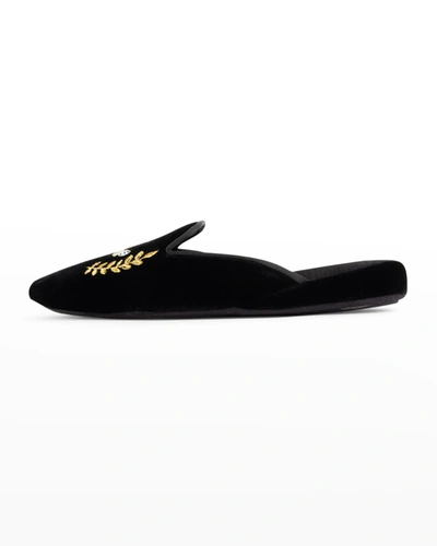 Shop Patricia Green Beatrice Embroidered Velvet Slippers In Black