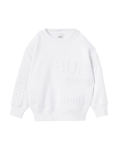 Shop Burberry Boy's Tonal Logo Embossed Sweater In White