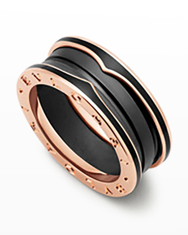 Bvlgari B Zero1 Pink Gold Ring With Matte Black Ceramic In Black Rose Gold Modesens