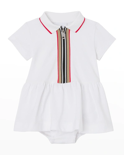 Shop Burberry Girl's Emiko Icon Stripe Polo Dress W/ Bloomers In White