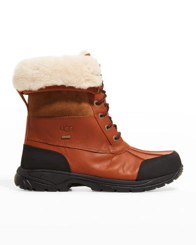 Shop Ugg Men's Butte Waterproof Leather Cuffed Boots In Wrch